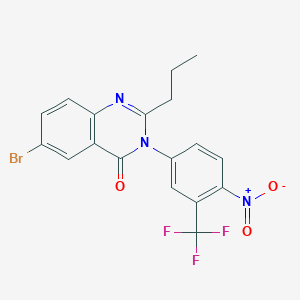 molecular formula C18H13BrF3N3O3 B1227313 6-Bromo-3-[4-nitro-3-(trifluoromethyl)phenyl]-2-propyl-4-quinazolinone 
