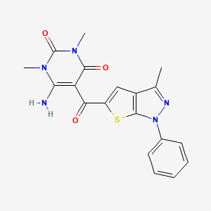molecular formula C19H17N5O3S B1227318 6-Amino-1,3-dimethyl-5-[(3-methyl-1-phenyl-5-thieno[2,3-c]pyrazolyl)-oxomethyl]pyrimidine-2,4-dione 
