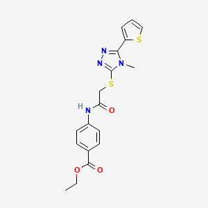 molecular formula C18H18N4O3S2 B1227353 4-[[2-[(4-Methyl-5-thiophen-2-yl-1,2,4-triazol-3-yl)thio]-1-oxoethyl]amino]benzoic acid ethyl ester 