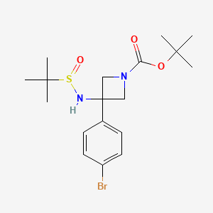 molecular formula C18H27BrN2O3S B12273778 1-Boc-3-[[(tert-butyl)sulfinyl]amino]-3-(4-bromophenyl)azetidine 