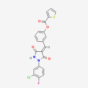 molecular formula C21H12ClFN2O4S B1227405 [3-[(E)-[1-(3-chloro-4-fluorophenyl)-3,5-dioxopyrazolidin-4-ylidene]methyl]phenyl] thiophene-2-carboxylate 