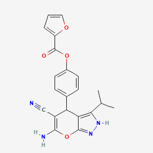 2-Furancarboxylic acid [4-(6-amino-5-cyano-3-propan-2-yl-2,4-dihydropyrano[2,3-c]pyrazol-4-yl)phenyl] ester