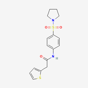molecular formula C16H18N2O3S2 B1227481 N-[4-(1-pyrrolidinylsulfonyl)phenyl]-2-thiophen-2-ylacetamide 