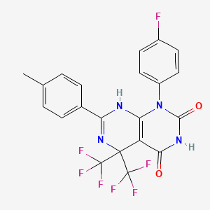 molecular formula C21H13F7N4O2 B1227492 1-(4-氟苯基)-7-(4-甲基苯基)-5,5-双(三氟甲基)-8H-嘧啶并[4,5-d]嘧啶-2,4-二酮 