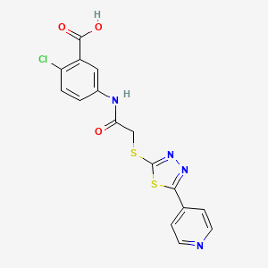 molecular formula C16H11ClN4O3S2 B1227511 2-Chloro-5-[[1-oxo-2-[(5-pyridin-4-yl-1,3,4-thiadiazol-2-yl)thio]ethyl]amino]benzoic acid 