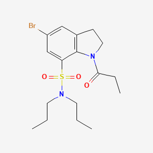 molecular formula C17H25BrN2O3S B1227514 5-bromo-1-(1-oxopropyl)-N,N-dipropyl-2,3-dihydroindole-7-sulfonamide 