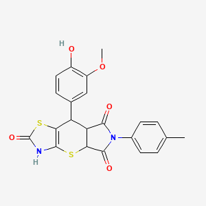 8-(4-Hydroxy-3-methoxyphenyl)-6-(4-methylphenyl)-3,4a,7a,8-tetrahydropyrrolo[2,3]thiopyrano[4,5-b]thiazole-2,5,7-trione