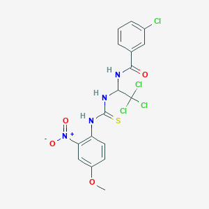 molecular formula C17H14Cl4N4O4S B1227559 3-chloro-N-[2,2,2-trichloro-1-[[(4-methoxy-2-nitroanilino)-sulfanylidenemethyl]amino]ethyl]benzamide 
