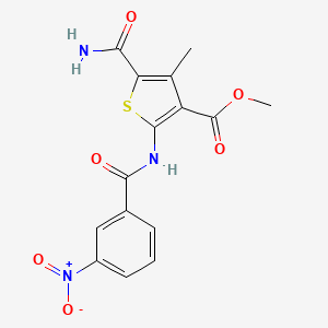 molecular formula C15H13N3O6S B1227564 5-Carbamoyl-4-methyl-2-[[(3-nitrophenyl)-oxomethyl]amino]-3-thiophenecarboxylic acid methyl ester 