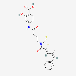 molecular formula C24H22N2O5S2 B1227575 2-hydroxy-4-[4-[(5Z)-5-[(Z)-2-methyl-3-phenylprop-2-enylidene]-4-oxo-2-sulfanylidene-1,3-thiazolidin-3-yl]butanoylamino]benzoic acid 