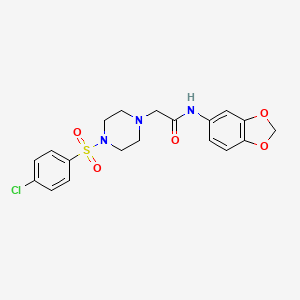 molecular formula C19H20ClN3O5S B1227604 N-(1,3-benzodioxol-5-yl)-2-[4-(4-chlorophenyl)sulfonyl-1-piperazinyl]acetamide 