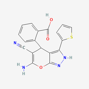 2-(6-Amino-5-cyano-3-thiophen-2-yl-2,4-dihydropyrano[2,3-c]pyrazol-4-yl)benzoic acid