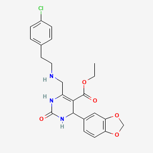 molecular formula C23H24ClN3O5 B1227638 ETHYL 4-(2H-1,3-BENZODIOXOL-5-YL)-6-({[2-(4-CHLOROPHENYL)ETHYL]AMINO}METHYL)-2-OXO-1,2,3,4-TETRAHYDROPYRIMIDINE-5-CARBOXYLATE 
