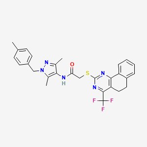 molecular formula C28H26F3N5OS B1227686 N-[3,5-二甲基-1-[(4-甲基苯基)甲基]-4-吡唑基]-2-[[4-(三氟甲基)-5,6-二氢苯并[h]喹唑啉-2-基]硫]乙酰胺 