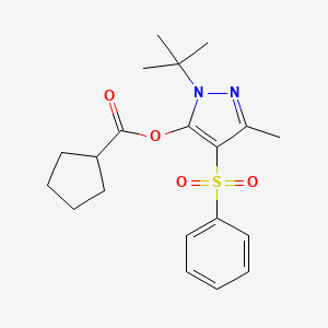molecular formula C20H26N2O4S B1227760 Cyclopentanecarboxylic acid [4-(benzenesulfonyl)-2-tert-butyl-5-methyl-3-pyrazolyl] ester 