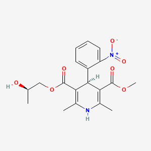 molecular formula C19H22N2O7 B1227774 3,5-Pyridinedicarboxylic acid, 1,4-dihydro-2,6-dimethyl-4-(2-nitrophenyl)-, 2-hydroxypropyl methyl ester, (R*,S*)-(+-)- CAS No. 145594-64-5