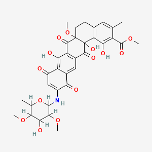molecular formula C34H35NO14 B1227782 Methyl 1,8,14a-trihydroxy-11-[(4-hydroxy-3,5-dimethoxy-6-methyloxan-2-yl)amino]-6a-methoxy-3-methyl-7,9,12,14-tetraoxo-5,6-dihydrobenzo[a]tetracene-2-carboxylate CAS No. 115834-25-8