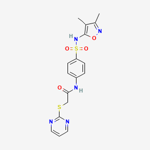 molecular formula C17H17N5O4S2 B1227893 N-{4-[(3,4-dimethyl-1,2-oxazol-5-yl)sulfamoyl]phenyl}-2-(pyrimidin-2-ylsulfanyl)acetamide 