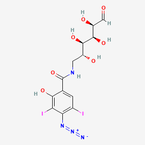 molecular formula C13H14I2N4O7 B1227917 6-N-(4-Azido-2-hydroxy-3,5-diiodobenzoyl)glucosamine CAS No. 86979-64-8