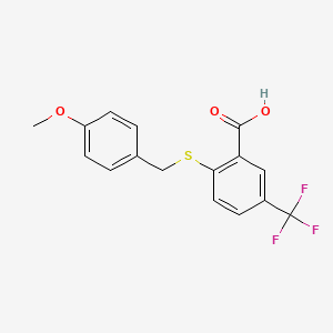 molecular formula C16H13F3O3S B12279347 2-[(4-Methoxybenzyl)sulfanyl]-5-(trifluoromethyl)benzoic acid 
