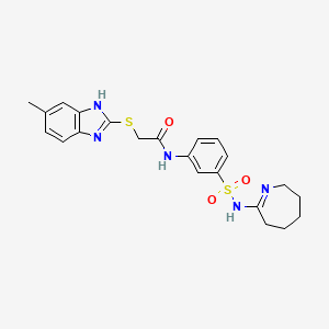 molecular formula C22H25N5O3S2 B1227983 2-[(6-methyl-1H-benzimidazol-2-yl)thio]-N-[3-(3,4,5,6-tetrahydro-2H-azepin-7-ylsulfamoyl)phenyl]acetamide 