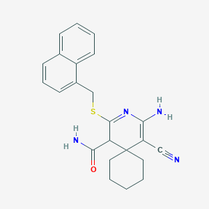 molecular formula C23H24N4OS B1227986 4-Amino-5-cyano-2-(1-naphthalenylmethylthio)-3-azaspiro[5.5]undeca-2,4-diene-1-carboxamide 