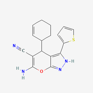 6-Amino-4-(1-cyclohex-2-enyl)-3-thiophen-2-yl-2,4-dihydropyrano[2,3-c]pyrazole-5-carbonitrile