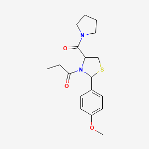molecular formula C18H24N2O3S B1228019 1-[2-(4-Methoxyphenyl)-4-[oxo(1-pyrrolidinyl)methyl]-3-thiazolidinyl]-1-propanone 