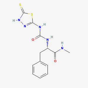 molecular formula C13H15N5O2S2 B1228023 2-[3-(5-Mercapto-[1,3,4]thiadiazol-2-YL)-ureido]-N-methyl-3-phenyl-propionamide 
