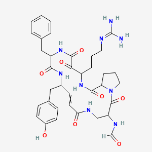 molecular formula C36H45N9O8 B1228024 N-[12-benzyl-16-[3-(diaminomethylideneamino)propyl]-9-[(4-hydroxyphenyl)methyl]-2,6,11,14,15,18-hexaoxo-1,5,10,13,17-pentazabicyclo[17.3.0]docos-7-en-3-yl]formamide 