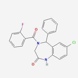 molecular formula C22H16ClFN2O2 B1228079 7-chloro-4-[(2-fluorophenyl)-oxomethyl]-5-phenyl-3,5-dihydro-1H-1,4-benzodiazepin-2-one 