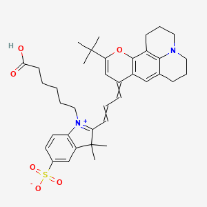 molecular formula C38H46N2O6S B1228082 2-[3-(4-Tert-butyl-3-oxa-13-azatetracyclo[7.7.1.02,7.013,17]heptadeca-1(17),2(7),4,8-tetraen-6-ylidene)prop-1-enyl]-1-(5-carboxypentyl)-3,3-dimethylindol-1-ium-5-sulfonate 