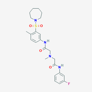molecular formula C24H31FN4O4S B1228175 2-[[2-[3-(1-azepanylsulfonyl)-4-methylanilino]-2-oxoethyl]-methylamino]-N-(3-fluorophenyl)acetamide 