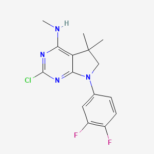 molecular formula C15H15ClF2N4 B12281994 2-Chloro-7-(3,4-difluorophenyl)-N,5,5-trimethyl-6,7-dihydro-5H-pyrrolo[2,3-d]pyrimidin-4-amine 
