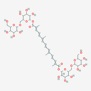 molecular formula C44H64O24 B1228210 Bis[3,4,5-trihydroxy-6-[[3,4,5-trihydroxy-6-(hydroxymethyl)oxan-2-yl]oxymethyl]oxan-2-yl] 2,6,11,15-tetramethylhexadeca-2,4,6,8,10,12,14-heptaenedioate CAS No. 39465-00-4