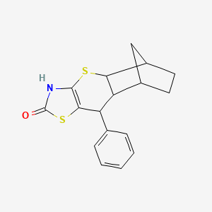 molecular formula C17H17NOS2 B1228231 9-phenyl-3,4a,5,6,7,8,8a,9-octahydro-2H-5,8-methanothiochromeno[2,3-d][1,3]thiazol-2-one 