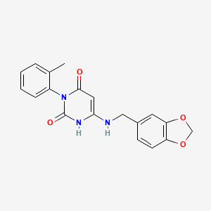 molecular formula C19H17N3O4 B1228282 6-(1,3-benzodioxol-5-ylmethylamino)-3-(2-methylphenyl)-1H-pyrimidine-2,4-dione 