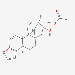 molecular formula C22H28O4 B1228284 (17-Hydroxy-12-methyl-8-oxapentacyclo[14.2.1.01,13.04,12.05,9]nonadeca-5(9),6,10-trien-17-yl)methyl acetate 