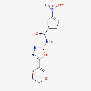molecular formula C11H8N4O6S B1228288 N-[5-(2,3-dihydro-1,4-dioxin-5-yl)-1,3,4-oxadiazol-2-yl]-5-nitro-2-thiophenecarboxamide 