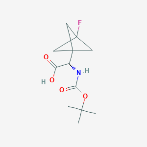 molecular formula C12H18FNO4 B12283252 (2S)-2-{[(tert-butoxy)carbonyl]amino}-2-{3-fluorobicyclo[1.1.1]pentan-1-yl}acetic acid 