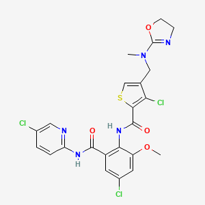 molecular formula C23H20Cl3N5O4S B1228339 3-Chloro-N-[4-chloro-2-[[(5-chloro-2-pyridinyl)amino]carbonyl]-6-methoxyphenyl]-4-[[(4,5-dihydro-2-oxazolyl)methylamino]methyl]-2-thiophenecarboxamide 
