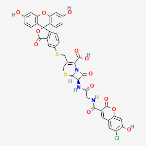 molecular formula C40H26ClN3O13S2 B12283405 (6R,7R)-7-[[2-[(6-chloro-7-hydroxy-2-oxochromene-3-carbonyl)amino]acetyl]amino]-3-[(3',6'-dihydroxy-3-oxospiro[2-benzofuran-1,9'-xanthene]-5-yl)sulfanylmethyl]-8-oxo-5-thia-1-azabicyclo[4.2.0]oct-2-ene-2-carboxylic acid 