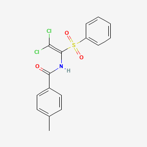 molecular formula C16H13Cl2NO3S B1228351 N-[1-(benzenesulfonyl)-2,2-dichloroethenyl]-4-methylbenzamide 
