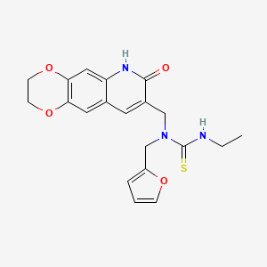 molecular formula C20H21N3O4S B1228366 3-ethyl-1-(2-furanylmethyl)-1-[(7-oxo-3,6-dihydro-2H-[1,4]dioxino[2,3-g]quinolin-8-yl)methyl]thiourea 