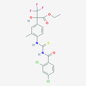 molecular formula C20H17Cl2F3N2O4S B1228379 2-[4-[[[[(2,4-Dichlorophenyl)-oxomethyl]amino]-sulfanylidenemethyl]amino]-3-methylphenyl]-3,3,3-trifluoro-2-hydroxypropanoic acid ethyl ester 