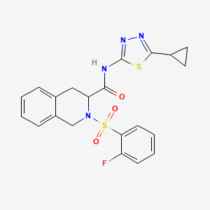molecular formula C21H19FN4O3S2 B1228383 N-(5-cyclopropyl-1,3,4-thiadiazol-2-yl)-2-(2-fluorophenyl)sulfonyl-3,4-dihydro-1H-isoquinoline-3-carboxamide 