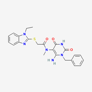 molecular formula C23H24N6O3S B1228385 N-(6-amino-1-benzyl-2,4-dioxopyrimidin-5-yl)-2-(1-ethylbenzimidazol-2-yl)sulfanyl-N-methylacetamide 