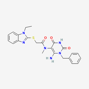 molecular formula C23H24N6O3S B1228385 N-[6-amino-2,4-dioxo-1-(phenylmethyl)-5-pyrimidinyl]-2-[(1-ethyl-2-benzimidazolyl)thio]-N-methylacetamide 