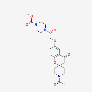 molecular formula C24H31N3O7 B1228404 4-[2-[(1'-acetyl-4-oxo-6-spiro[3,4-dihydro-2H-1-benzopyran-2,4'-piperidine]yl)oxy]-1-oxoethyl]-1-piperazinecarboxylic acid ethyl ester 
