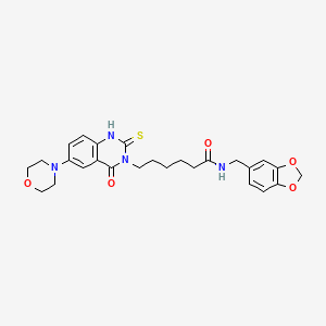 molecular formula C26H30N4O5S B1228412 N-[(2H-1,3-benzodioxol-5-yl)methyl]-6-[6-(morpholin-4-yl)-4-oxo-2-sulfanylidene-1,2,3,4-tetrahydroquinazolin-3-yl]hexanamide 